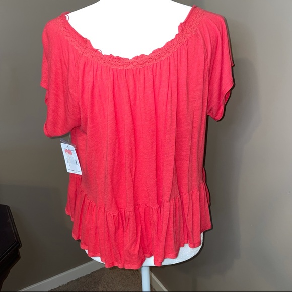 Free People Ruffled Red Henley Blouse - Picture 3 of 9